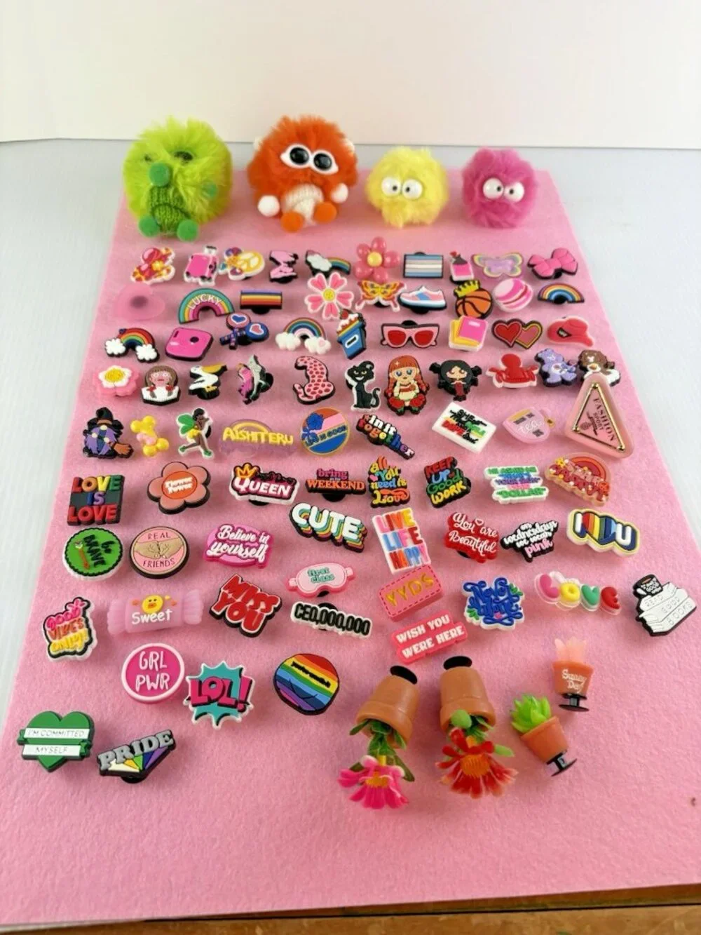 Lot 87pc Mixed PVC Croc Shoe Charms Jibbitz Girl Power Pride Mixed Designs